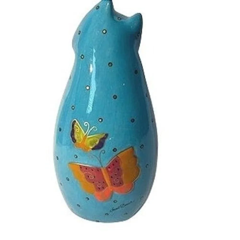 Vintage 90s Tall Laurel Burch Blue Cat Butterflies Figurine Gantz‎